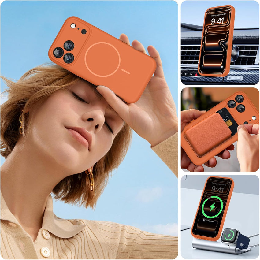 Magnetic for iPhone 17 Pro Max Case, Compatible with MagSafe, Integrated Silicone Camera Control Cover, 3.0mm Thicken Shockproof Drop Protection Phone Case for 17 ProMax, Orange